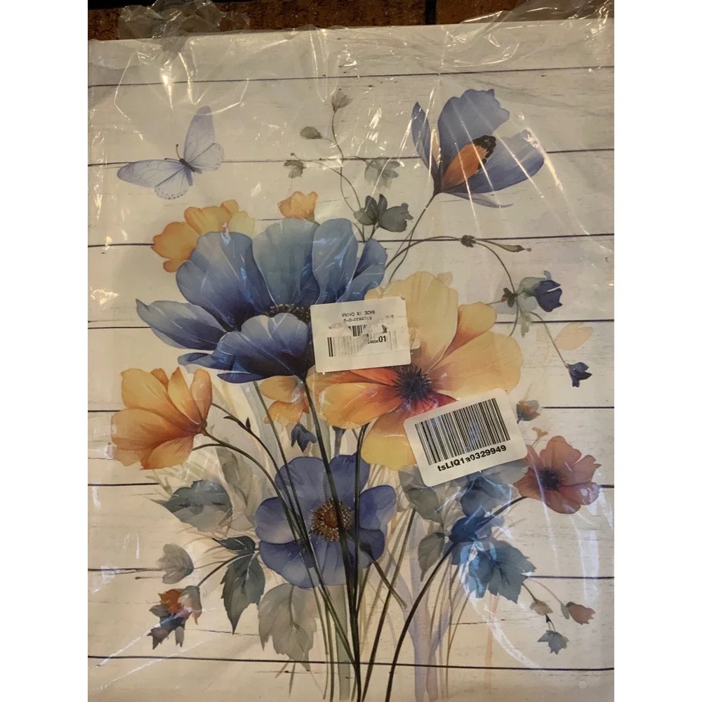 Blue and Yellow Floral Wall Art Watercolor Butterfly Flower Plant Canvas 16
